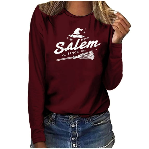 Raeneomay Women Tops Long Sleeve Shirts for Women Casual Fashion CrewNeck Pullover Round-Neck Printing T-Shirt Tops