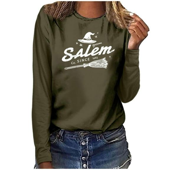 Raeneomay Women Tops Long Sleeve Shirts for Women Casual Fashion CrewNeck Pullover Round-Neck Printing T-Shirt Tops