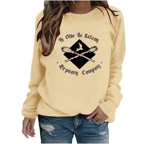 Raeneomay Women Tops Long Sleeve Shirts for Women Casual Winter Halloween Hoodless Round-Neck Loose Printed SweatShirts