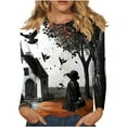 thumbnail image 1 of Raeneomay Women Tops Long Sleeve Shirts for Women Halloween Fashion Tees Casual Round Neck Loose T Shirt Halloween PrinT Shirt, 1 of 5