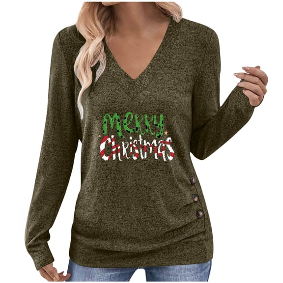 Raeneomay Women‘s Casual Fashion Printing V-neck Fall/Winter Long Sleeve Blouses Shirts Top