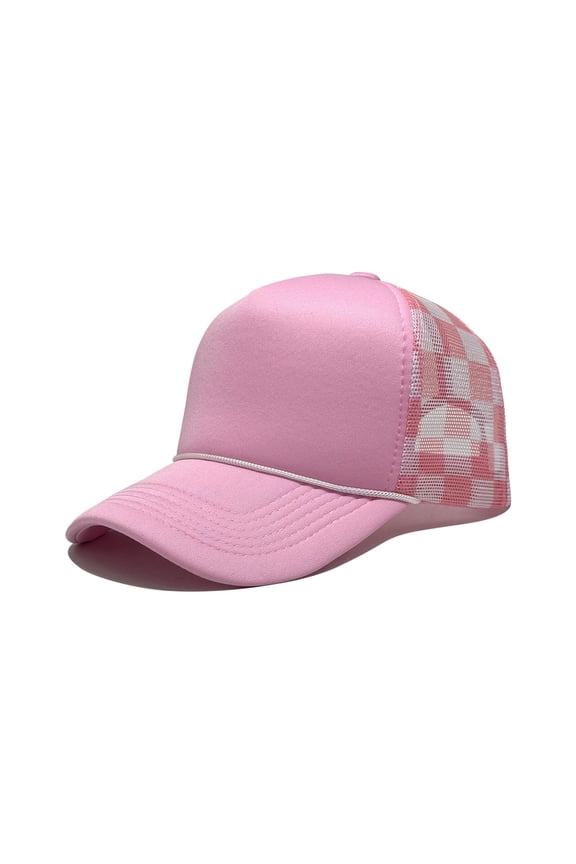 Women's Checkered Ponytail Trucker Hat, Mesh Back Breathable Sun Protection Baseball Cap