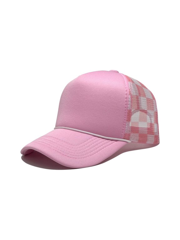 Women's Checkered Ponytail Trucker Hat, Mesh Back Breathable Sun Protection Baseball Cap