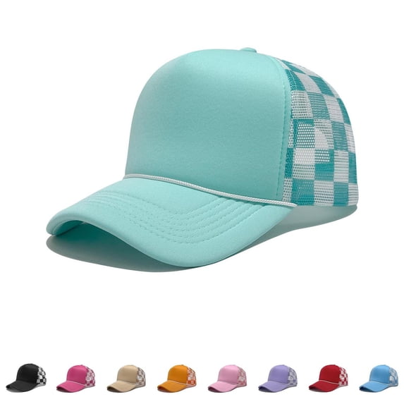 Raeneomay Women's Checkered Ponytail Trucker Hat, Mesh Back Breathable Sun Protection Baseball Cap