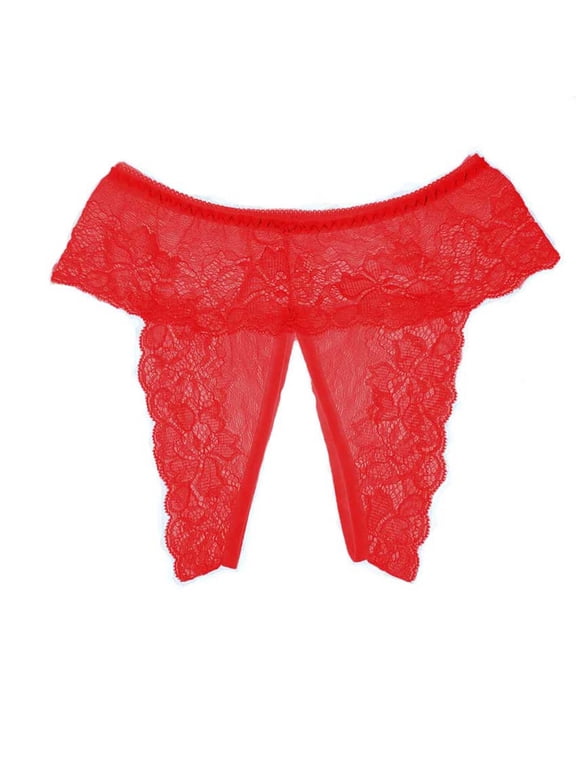 Women's Open Crotch Sexy Panties, Plus Size Full Floral Lace Low Waist Briefs, Sheer Stretch Sensual Lingerie Underwear for Women