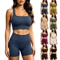 thumbnail image 1 of Raeneomay Women's Seamless Ribbed Workout Set, Full Coverage Supportive Padded Sports Bra for Women Tummy Control Biker Shorts 2 Piece Yoga Outfit for Running Gym, 1 of 7