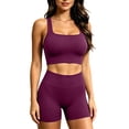 thumbnail image 1 of Raeneomay Women's Seamless Ribbed Workout Set, Full Coverage Supportive Padded Sports Bra for Women Tummy Control Biker Shorts 2 Piece Yoga Outfit for Running Gym, 1 of 6