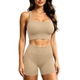 thumbnail image 1 of Raeneomay Women's Seamless Ribbed Workout Set, Full Coverage Supportive Padded Sports Bra for Women Tummy Control Biker Shorts 2 Piece Yoga Outfit for Running Gym, 1 of 7