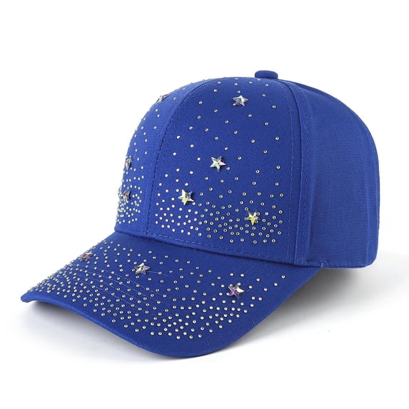 Raeneomay Women's Star Rhinestone Bling Baseball Cap, Sparkly Adjustable Everyday Wear Sun Hat