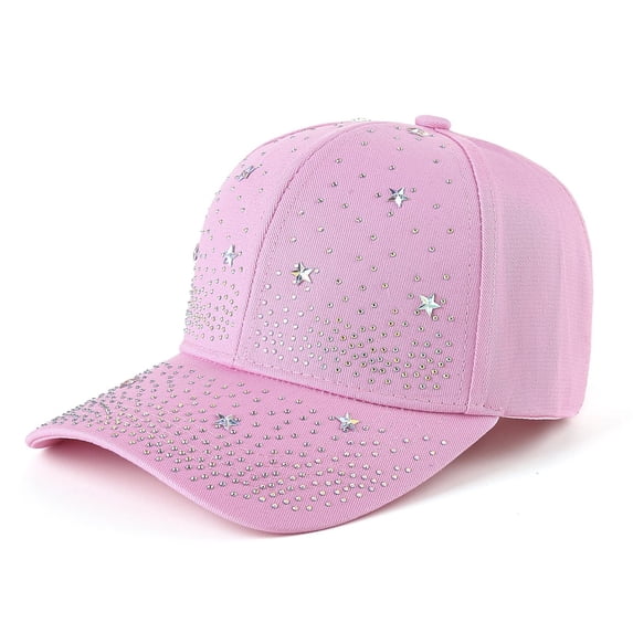 Raeneomay Women's Star Rhinestone Bling Baseball Cap, Sparkly Adjustable Everyday Wear Sun Hat