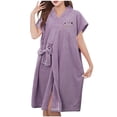 thumbnail image 1 of Raeneomay Women's Waffle Knit Home Spa Bathrobe,Short Sleeve V-Neck Absorbent Quick Dry Tie Waist Loungewear Robe, 1 of 4