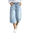 thumbnail image 1 of Raeneomay Women's and Women's Plus Button Front Bermuda Shorts Mid Rise Straight Leg Denim Shorts with Pockets for Summer, 1 of 6