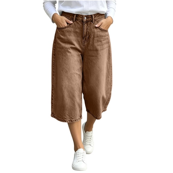 Raeneomay Women's and Women's Plus Button Front Bermuda Shorts Mid Rise Straight Leg Denim Shorts with Pockets for Summer