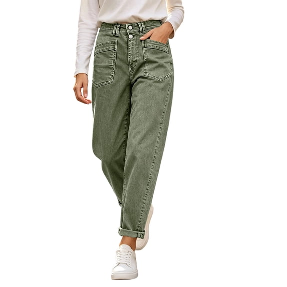 Raeneomay Women's and Women's Plus Mid Rise Straight Leg Jeans with Slanted Pockets Casual Denim Pants for All Season Wear
