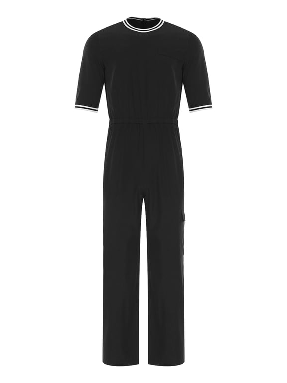 Adaptive Clothing for Men with Alzheimer, Easy Dressing Back Zipper Jumpsuit Comfort Daily Wear Black XL