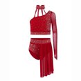 thumbnail image 1 of Raenseen Big Girls Ballet Dance Gymnastics Outfits Two-Piece Jazz Lyrical Dancewear Crop Tops with Irregular Skirt Burgundy 8, 1 of 6