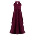 thumbnail image 1 of Raenseen Big Girls Sleeveless Sequined Halter Flower Girl Dress Chiffon Wedding Bridesmaid Dresses Burgundy 10, 1 of 9