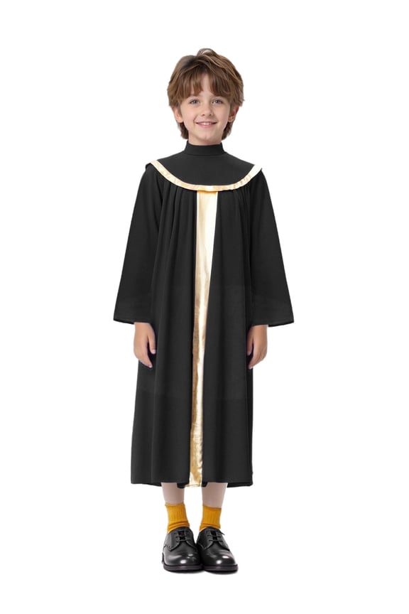 Boys Girls Metallic Graduation Gown Church Baptism Choir Robe Praise Dance Dress Worship Clothes Black 8