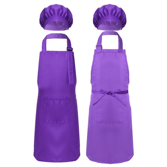 Raenseen Children Kids Apron and Chef Hat Set, Adjustable Cooking Baking Apron with Pockets, Baking, Purple L