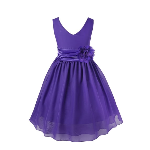 Raenseen Flower Girl Dress V-Neck Chiffon Bridesmaid Wedding Party Ball Gowns Dresses Purple 6