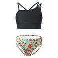 thumbnail image 1 of Raenseen Girls Bikini Swimsuits Two Piece Floral Printed Tankini with Athletic Shorts Swimwear Black&Orange 14, 1 of 9