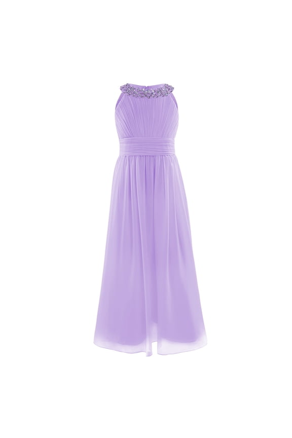 Girls Chiffon Sleeveless Pageant Prom Party Wedding Bridesmaid Flower Girl Dress Lavender 16