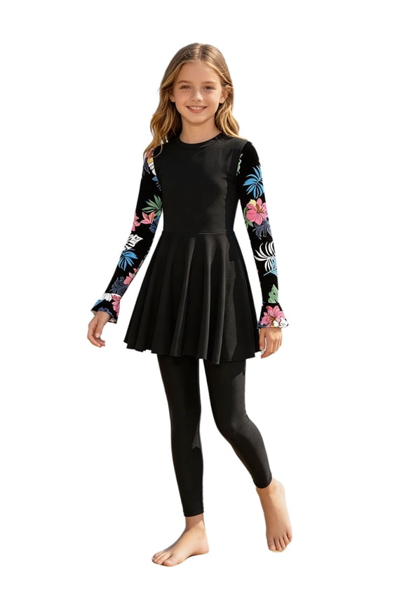 Girls Rash Guard Pool Beach Swimwear 2 Piece Swimsuit Black 8