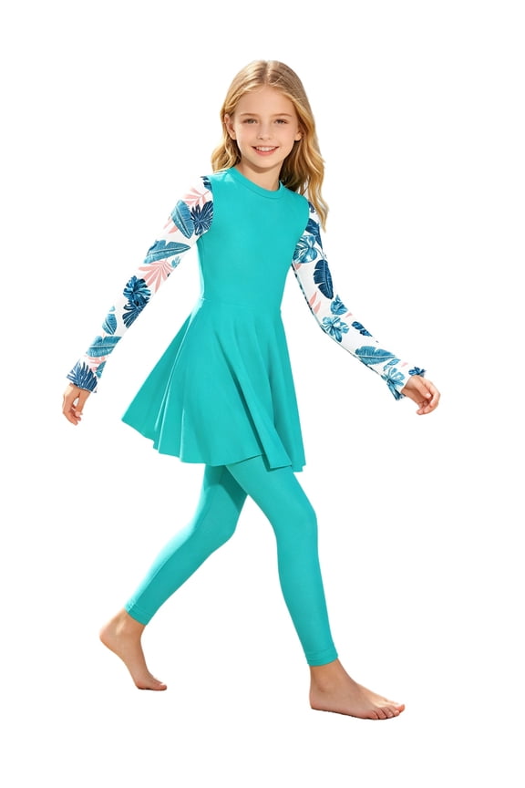 Girls Rash Guard Pool Beach Swimwear 2 Piece Swimsuit Lake Green 8