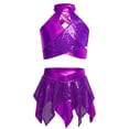 thumbnail image 1 of Raenseen Girls Sequin Jazz Dance Outfits Sleeveless Halter Crop Top with Flared Skirt Salsa Samba Ballroom Performance Wear Purple 10, 1 of 7
