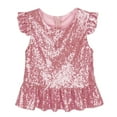 thumbnail image 1 of Raenseen Girls Sparkle Camisole Flutter Sleeve Peplum Tops Zipper Back Festival Outfit Performance Pink 12, 1 of 8