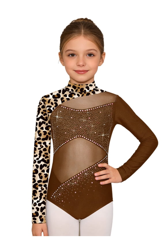 Gymnastics Leotard for Girls Shiny Rhinestones Ballet Dance Leotards Brown 10