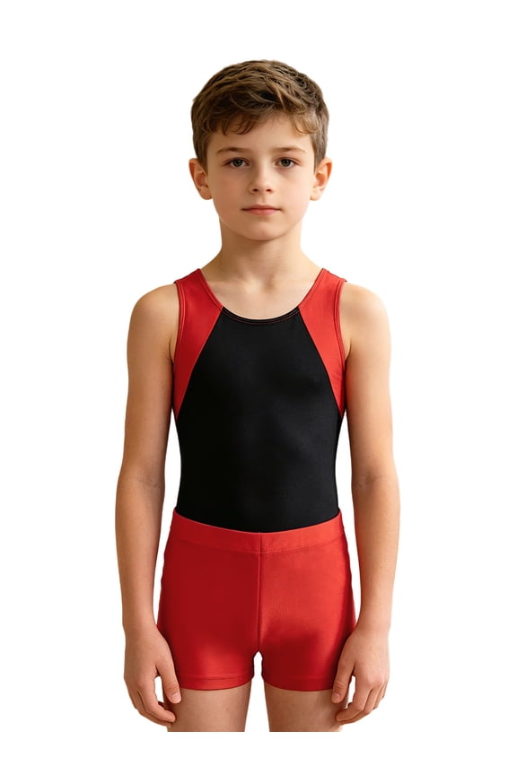 Kids Boys Ballet Dance Leotard Sleeveless Gymnastics Bodysuit with Shorts Set Red 8