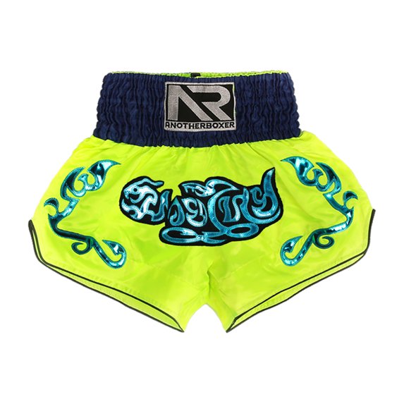 Raenseen Kids Boys Boxer Shorts Patchwork Metallic Embroidery Wide Waistband Side Slit Boxing B Fluorescent Green L