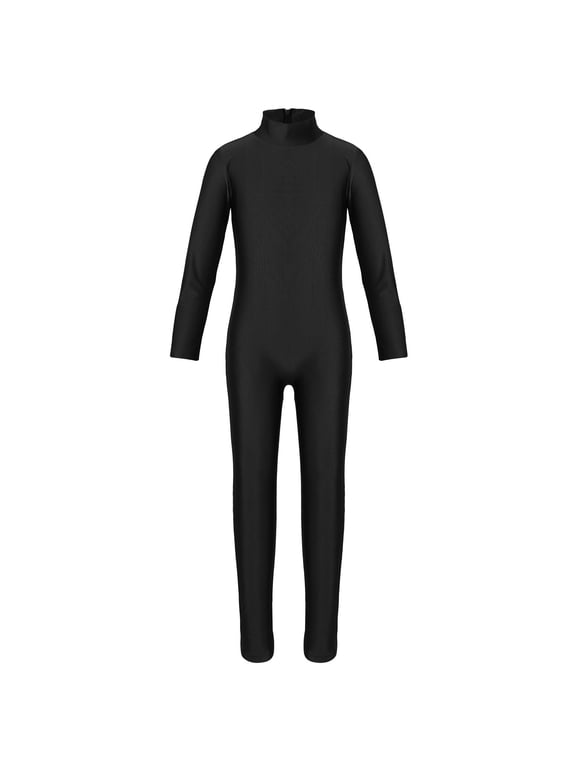 Kids Boys Girls Full Length Bodysuit Unitards Spandex Zentai Costumes Gymnastics Leotard Black S