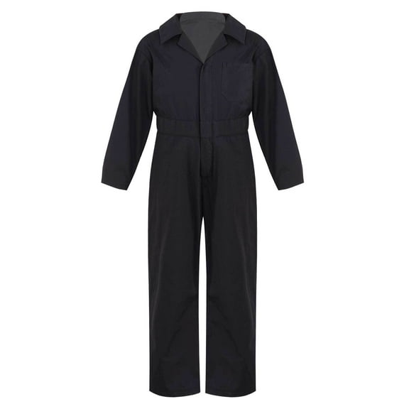 Raenseen Kids Boys Mechanic Coveralls Long Sleeve One Piece Flightsuit Overalls Jumpsuit Boiler Suit Black 6