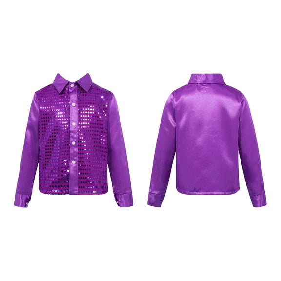 Raenseen Kids Boys Modern Jazz Latin Shiny Sequins Dancing Costumes Stage Performance Sparkly Purple 160