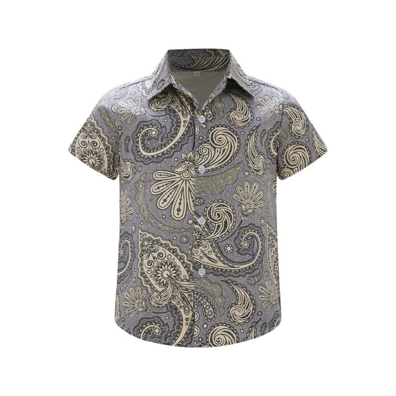 Raenseen Kids Boys Summer Hawaiian Shirts Floral Print Short Sleeve Button Shirts Tropical Luau Shirts Blouse Tops Type E 9-10