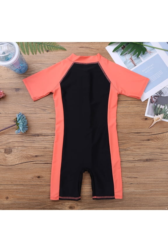 Kids Children Girl Athletic Swimsuit One Piece Swimwear Rash Guard Set with UPF 50+ Sun Watermelon Red&Black 4