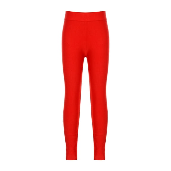 Raenseen Kids Girls Athletic Dance Leggings Compression Skating Pants Sports Workout Yoga Skinny Tights Activewear Red 12