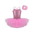 thumbnail image 1 of Raenseen Kids Girls Ballet Tutu Dress Dance Costume Sparkle Sequin Camisole Gymnastics Leotard Dress Pink S, 1 of 5