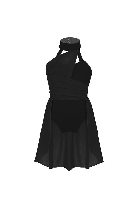 Kids Girls Ballet Tutu Dress Leotard Figure Ice Skating Dress Mock Neck Lyrical Latin Jazz Black 10