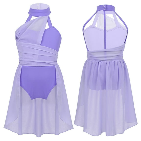 Raenseen Kids Girls Ballet Tutu Dress Leotard Figure Ice Skating Dress Mock Neck Lyrical Latin Jazz Lavender 12