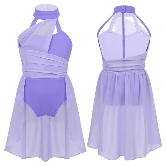 Raenseen Kids Girls Ballet Tutu Dress Leotard Figure Ice Skating Dress Mock Neck Lyrical Latin Jazz Lavender 12