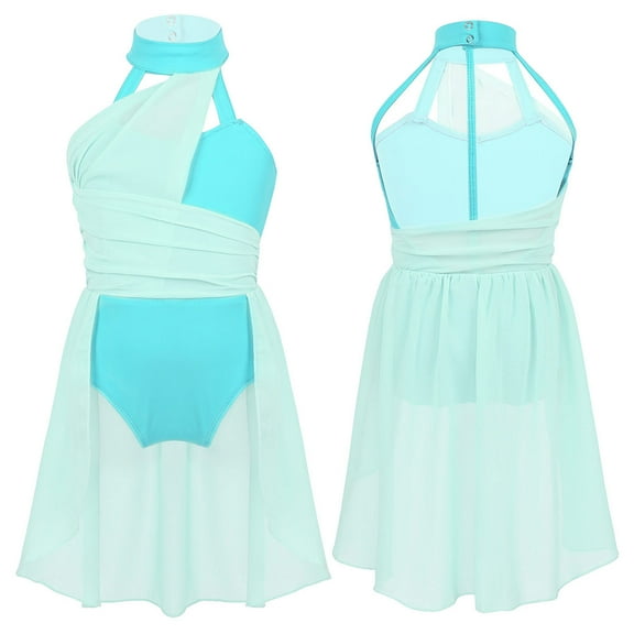 Raenseen Kids Girls Ballet Tutu Dress Leotard Figure Ice Skating Dress Mock Neck Lyrical Latin Jazz Mint Green 10