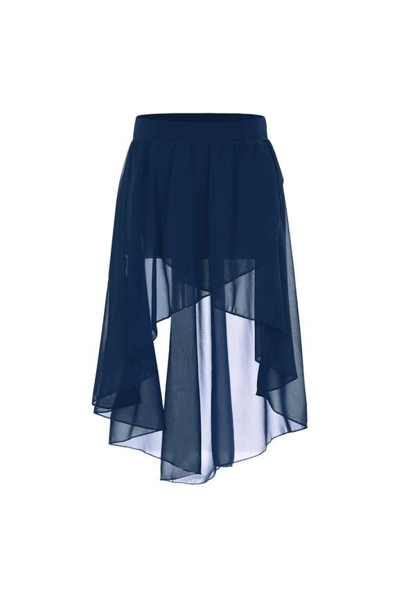 Kids Girls Classic Lyrical Skirts High-Low Chiffon Ballet Dance Costume Mesh Tulle Tutu Navy Blue 8