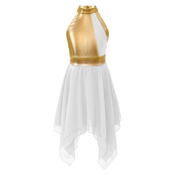 Raenseen Kids Girls Color Block Praise Liturgical Tunic Sleeveless Irregular Hem Lyrical Dance Dress Dancewear A White 6