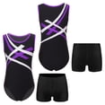 thumbnail image 1 of Raenseen Kids Girls Contrast Color Patchwork Sport Suit Sleeveless Round Neck Gymnastics Leotard with Purple&Black 6, 1 of 9