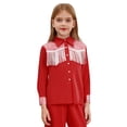 thumbnail image 1 of Raenseen Kids Girls Cowgirl Western Shirt Long Sleeves Lapel Top with Sequins Fringe Red 8, 1 of 4
