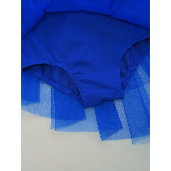 Raenseen Kids Girls Dance Dress Gymnastics Leotard Sleeveless Sequins Tulle Ballet Lyrical Dancewear Dark Blue XL