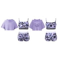 thumbnail image 1 of Raenseen Kids Girls Dance Gymnastic Workout Outfit Short Sleeve Hooded with Crop Tank Top Shorts Set Purple 8, 1 of 9